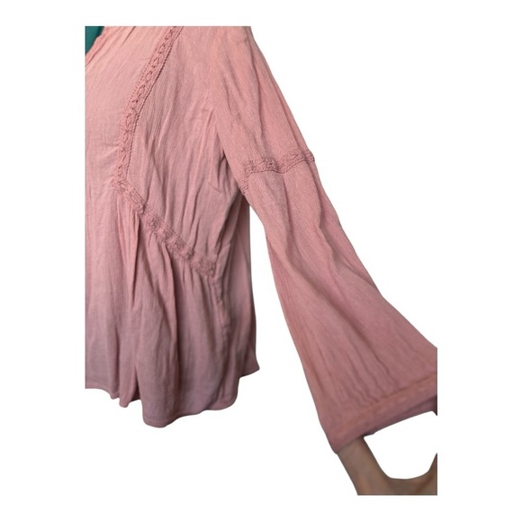 J Jill Women's Pink Blouse Sz M V-neck Long Sleeve with button cuff Loose fit - Picture 4 of 9